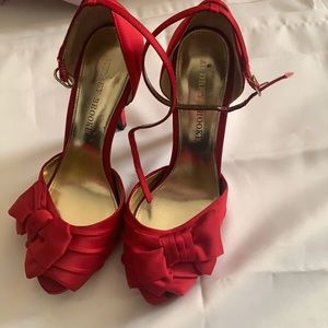Audrey Brooke red satin heels